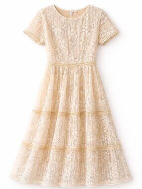 NWT Petalush Ivory Lace Midi Dress Boho Cottagecore Tiered Cream Size M